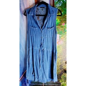 Denim Jean Dress - Sleeveless Shirtdress